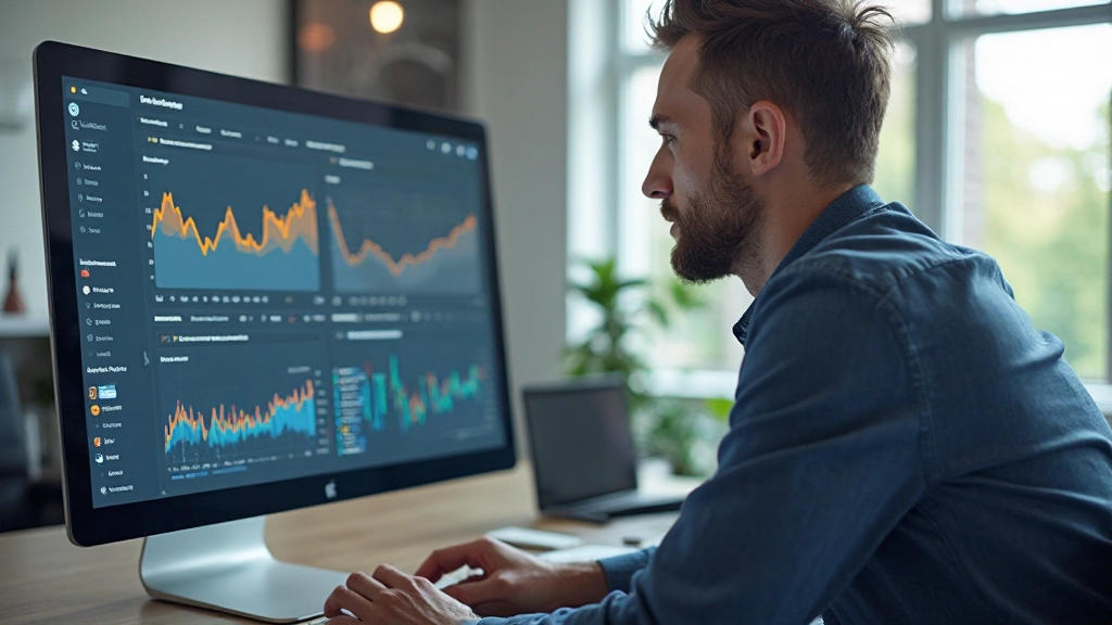 Monitor toont analytics dashboard met laadtijdstatistieken en prestatiegrafieken in real-time