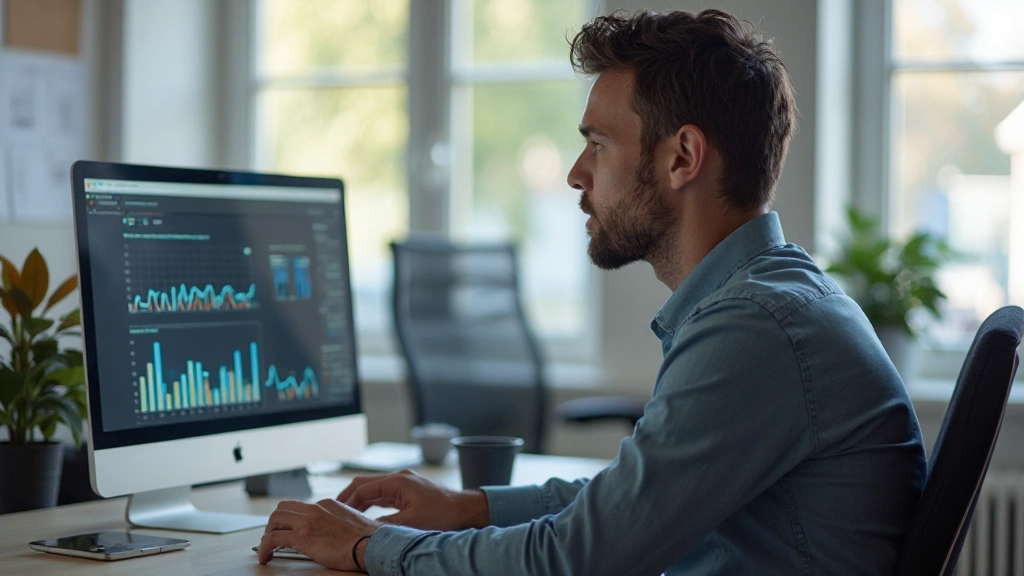 Laptop met grafiek van website laadtijd op scherm, geconcentreerde focus op prestatiemetingen