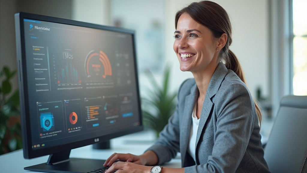 Persoon met tevredenheid kijkt naar laptop met verbeterde laadsnelheid scores en prestatiegrafieken